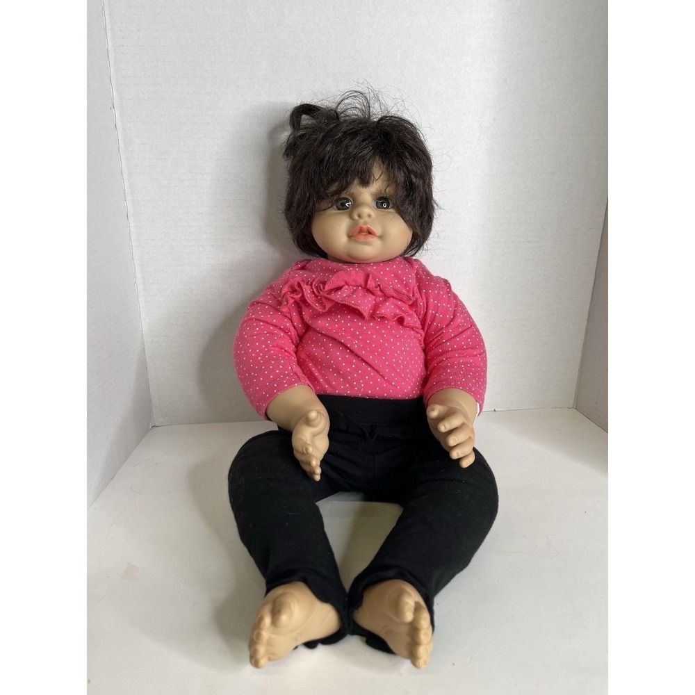 Heritage Mint Ltd  Realistic Baby Doll 20" Dark Hair Pink Shirt Black Pants 2001